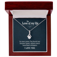 alluring beauty necklace gift displayed in a heartfelt jewelry box with a love message for the recipient.